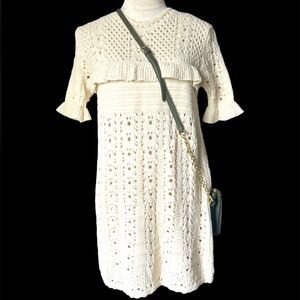 Zara ruffles crochet cream sweater dress size M